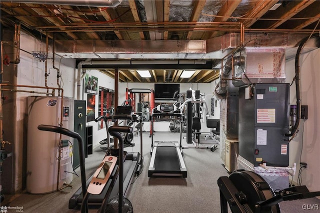 workout area with water heater