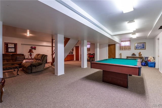 game room with billiards and carpet