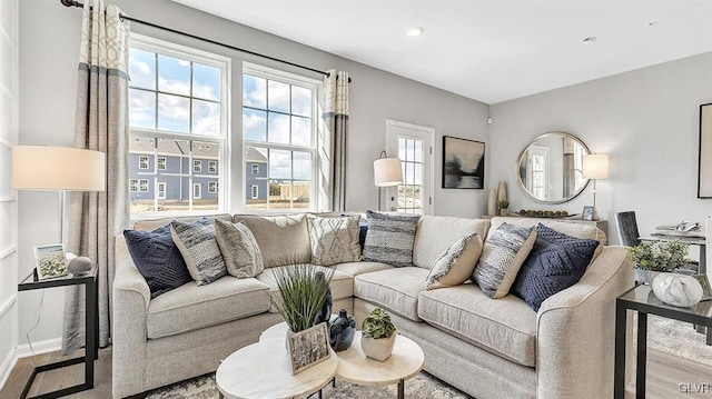 living room with hardwood / wood-style flooring