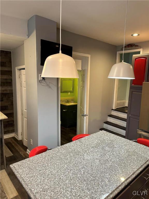 38 12th St, Allentown City, PA 18101 - kitchen featuring dark wood-type flooring and pendant lighting