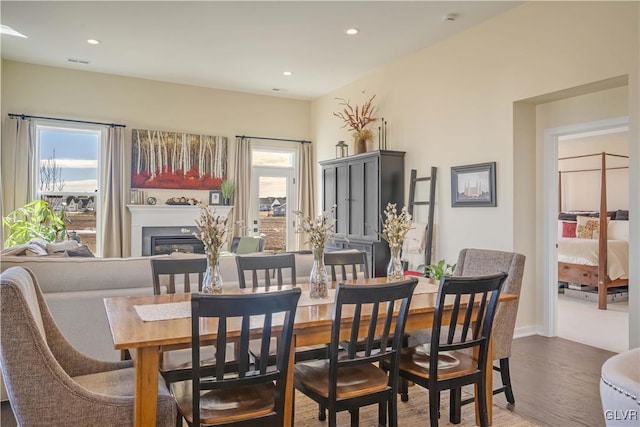 dining space with hardwood / wood-style flooring and a wealth of natural light