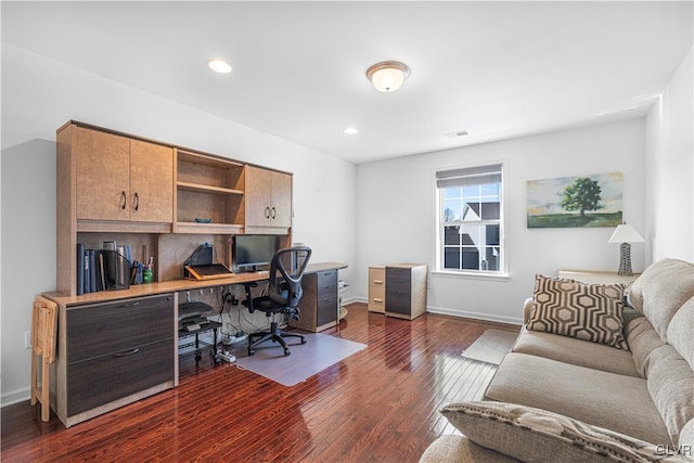 office area with dark hardwood / wood-style flooring