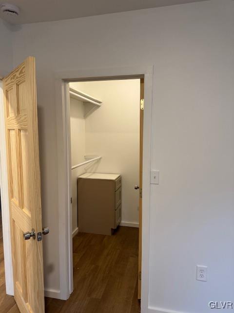 hallway featuring dark wood-type flooring