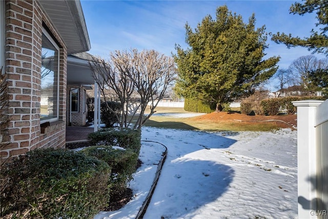 view of yard covered in snow