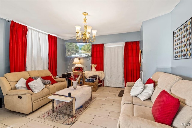 living room with a notable chandelier