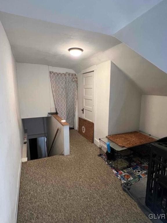 bonus room with lofted ceiling and carpet floors