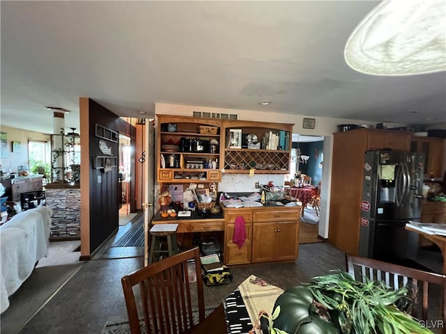 kitchen with black fridge