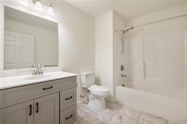 full bathroom featuring vanity, toilet, and tub / shower combination