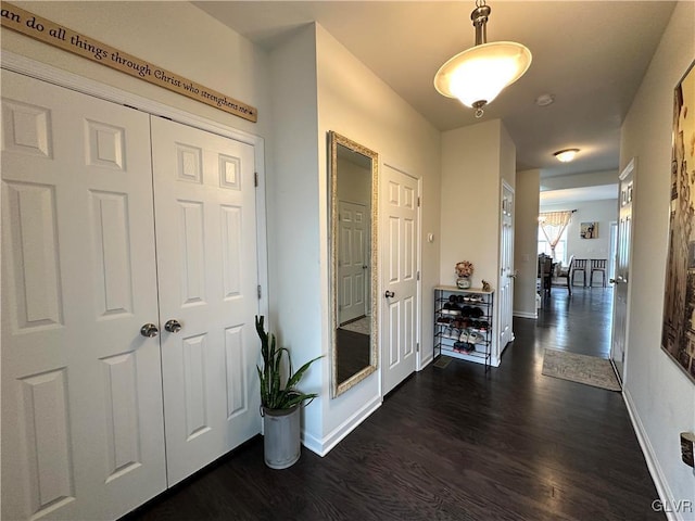 hall with dark hardwood / wood-style floors