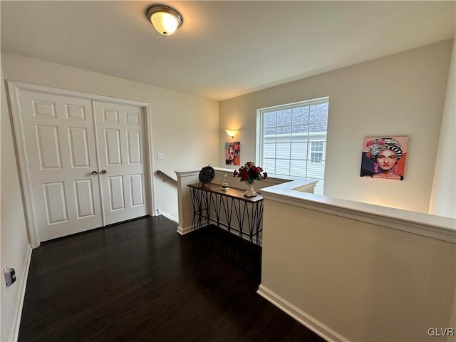 hall featuring dark wood-type flooring