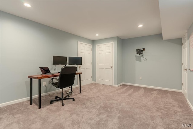 view of carpeted home office