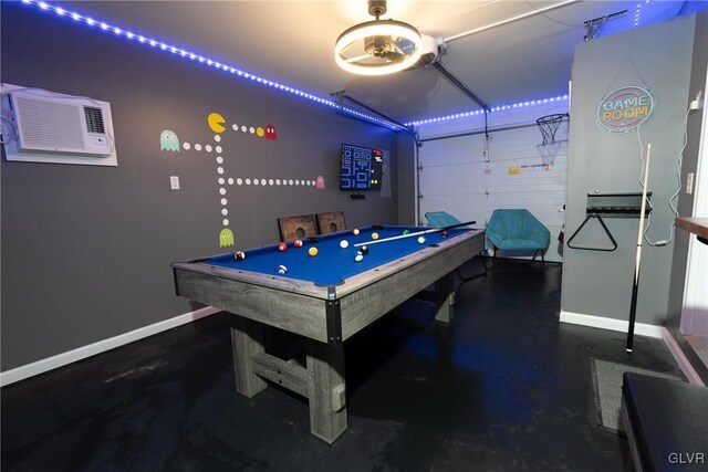 playroom with pool table and a wall mounted AC