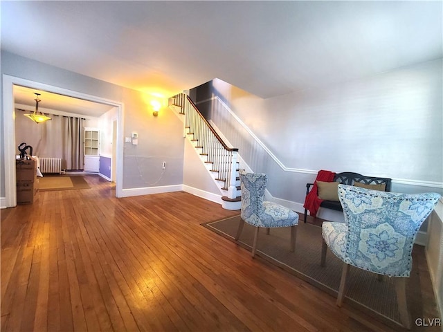 unfurnished room featuring radiator heating unit and dark hardwood / wood-style floors