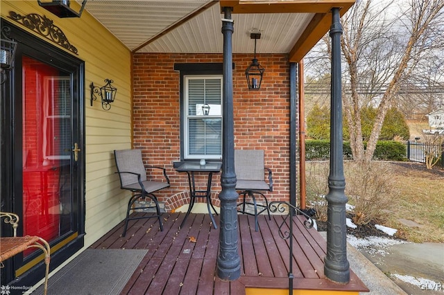 deck featuring a porch