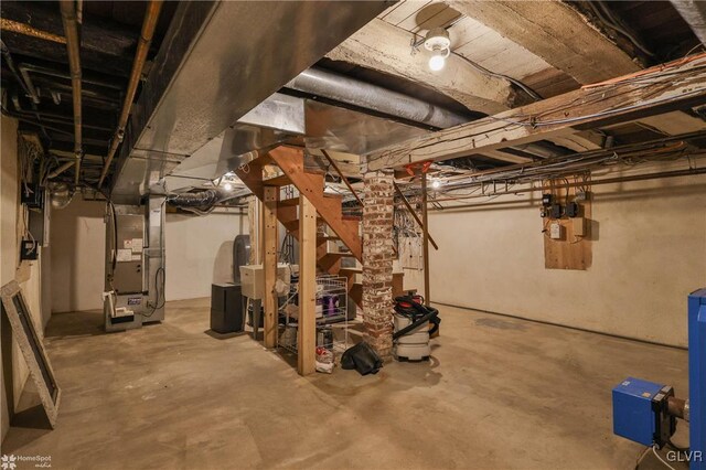 basement with heating unit