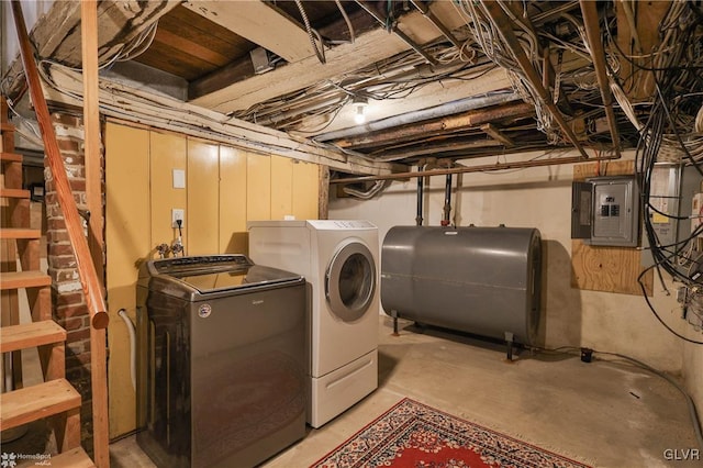 laundry room featuring electric panel and washer and dryer