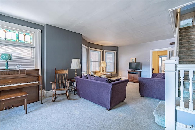 living room with light carpet