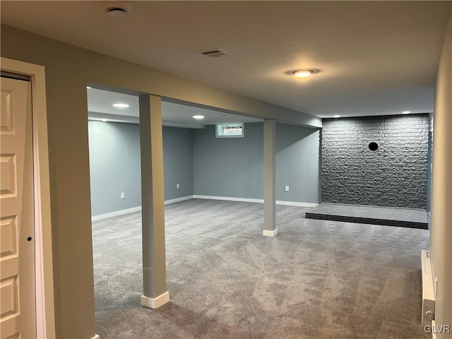 basement featuring carpet