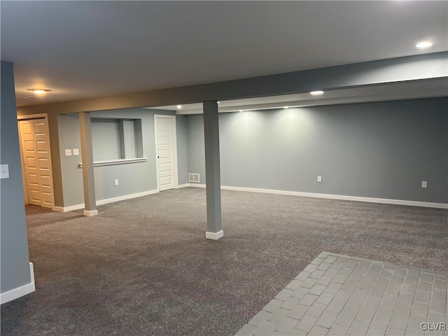 basement with carpet floors