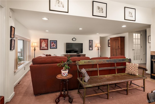 living room featuring carpet