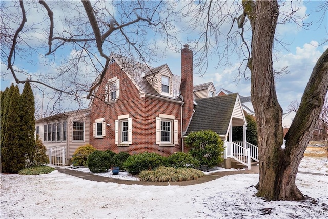 view of snow covered property