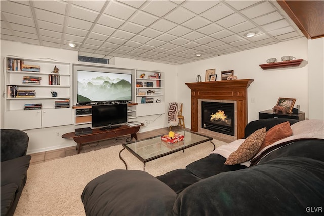 tiled living room with built in features