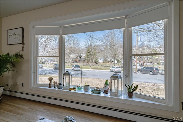 room details featuring hardwood / wood-style flooring and a baseboard heating unit