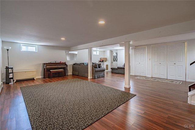 interior space with dark hardwood / wood-style floors