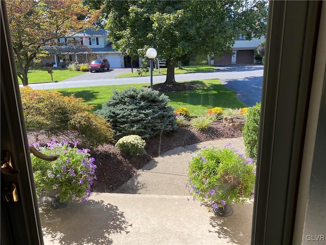 view of yard featuring a garage