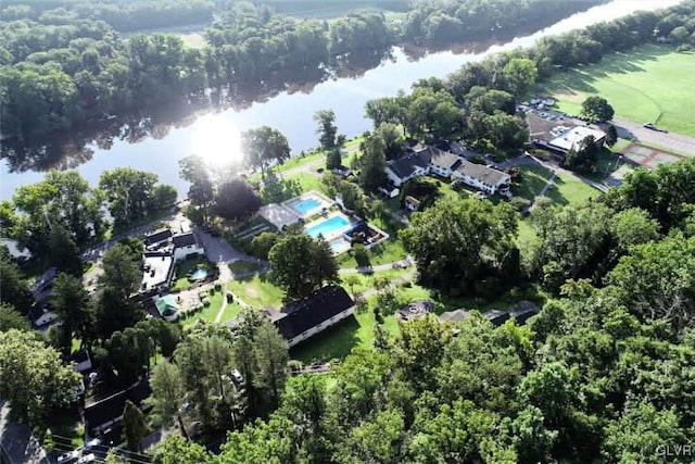 aerial view with a water view