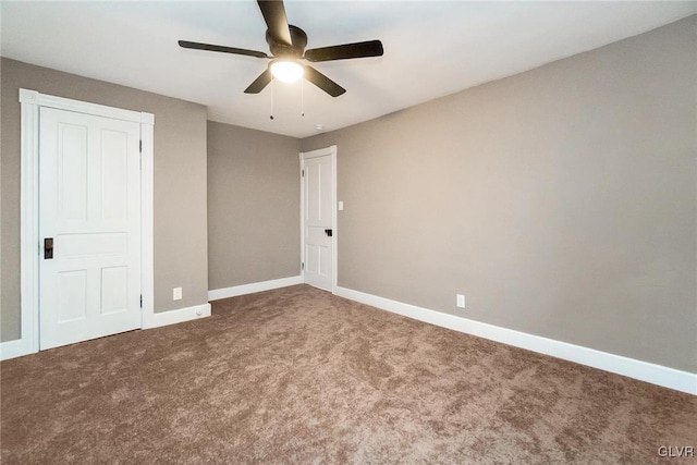 unfurnished bedroom with carpet flooring and ceiling fan