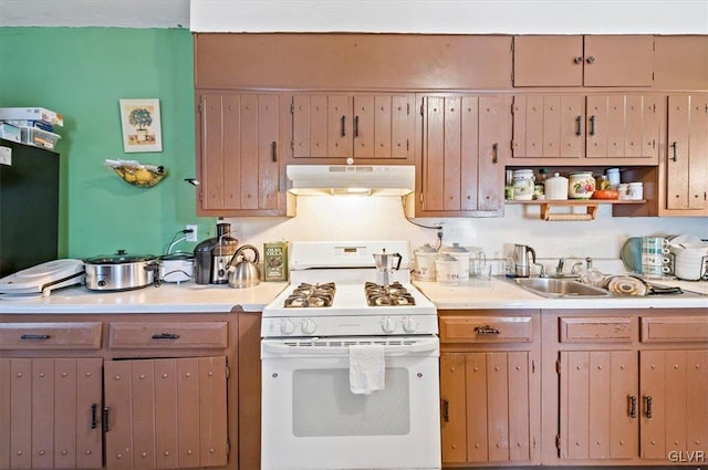 kitchen with white range with gas cooktop and sink