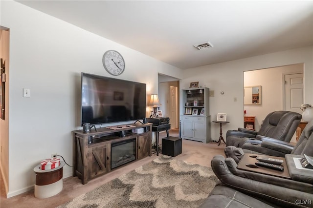 living room with light carpet