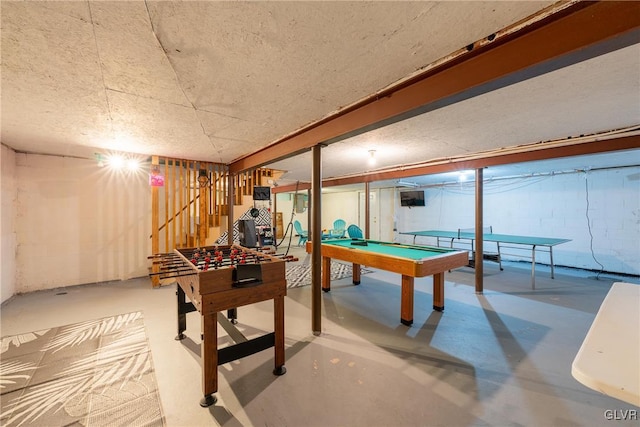 playroom with billiards and concrete flooring