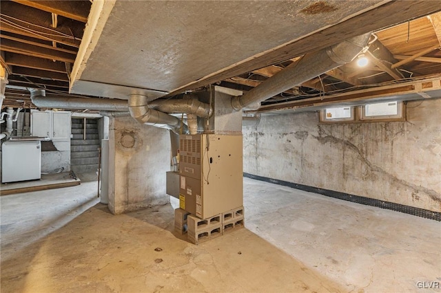 basement with refrigerator