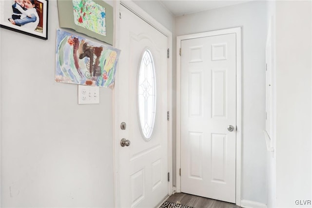 foyer entrance with hardwood / wood-style floors