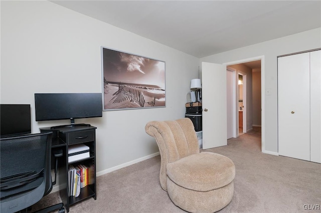 home office with light carpet