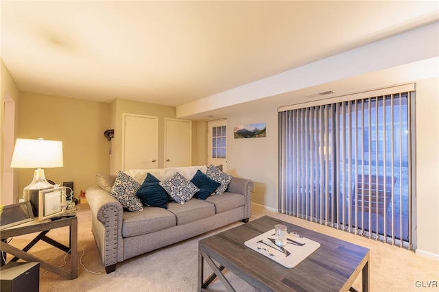 living room with carpet floors