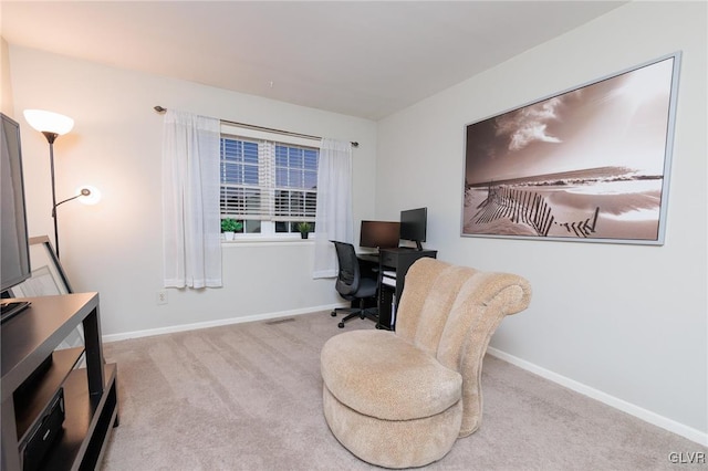 view of carpeted home office