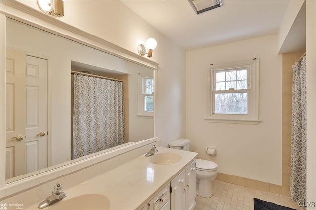 bathroom with double vanity, tile patterned flooring, a sink, and visible vents