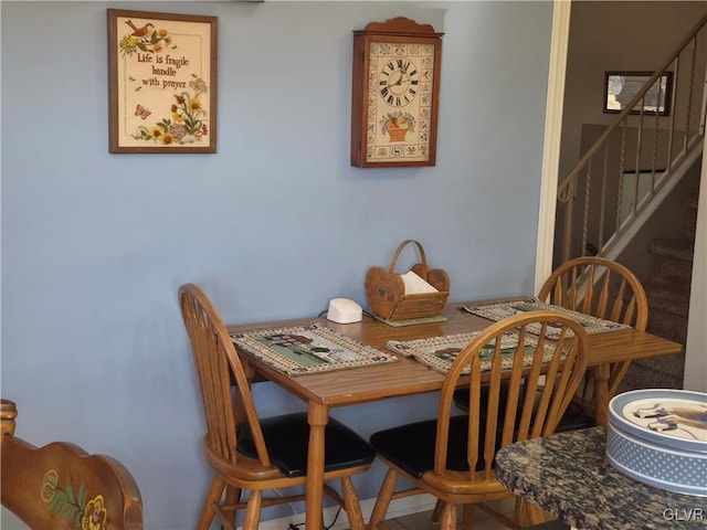 dining space with stairs