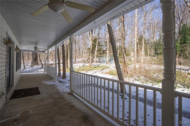 view of patio / terrace with covered porch and ceiling fan