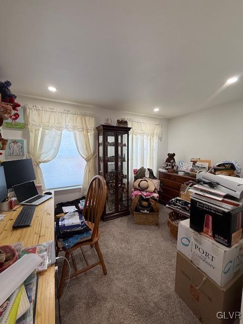 home office featuring recessed lighting