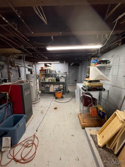 unfinished basement with gas water heater