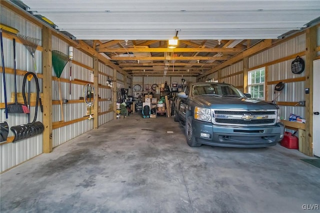 garage with metal wall