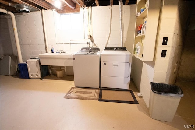 laundry room with laundry area, a sink, and washing machine and clothes dryer