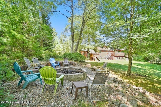 134 Moseywood Rd, Kidder Township S, PA 18624 - view of yard with a playground and a fire pit