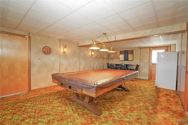 game room with pool table and carpet flooring