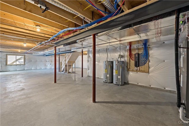 basement featuring water heater