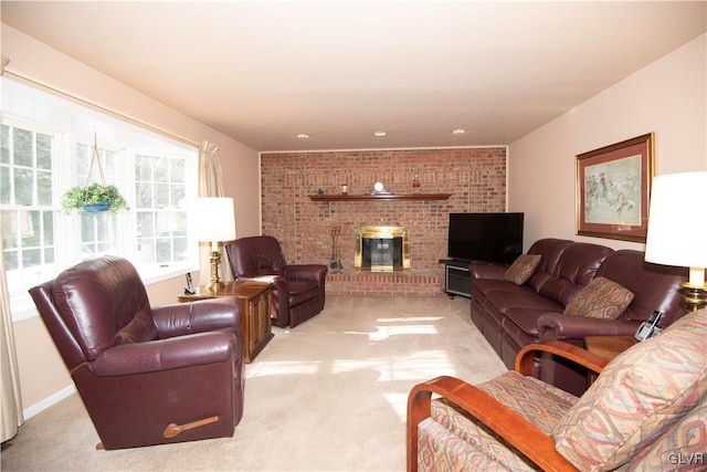 living room featuring light colored carpet